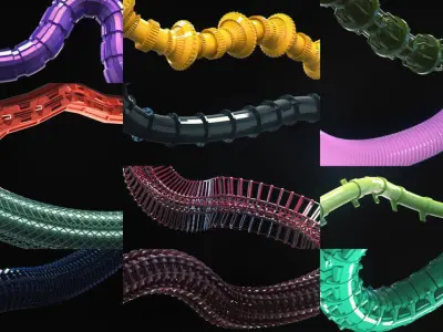 Sci-Fi Tubes Hoses and Cables 100 Pieces Low-poly 3D model