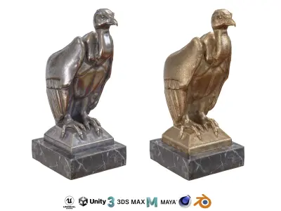Vulture metal statues Low-poly 3D model