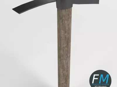Mattock axe with handle 3D model