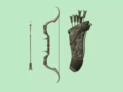 Archer Bow 07 Hunter Camouflage - Quiver Ranger Weaponry Low-poly 3D model