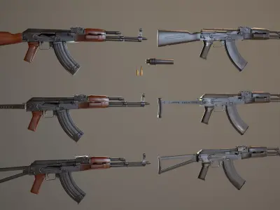 AK74 Russian Game Ready 6 Variations Low-poly 3D model purchase