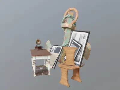 old furniture and antique collection Low-poly 3D model