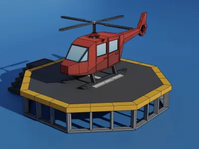 Low Poly Helicopter and Helipad Bundle  Low-poly 3D model