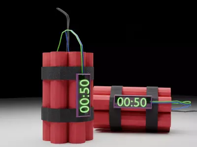 Low Poly Dynamite Bomb with Timer Game Ready VR AR PBR Textures Low-poly 3D model