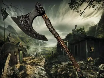 viking axe Low-poly 3D model 17