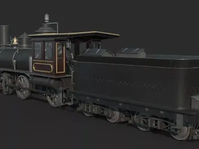 Old-fashioned wood-fueled steam train 3D model