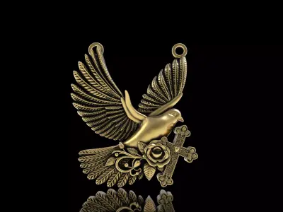 Pigeon Rose Cross Pendant 3D print model