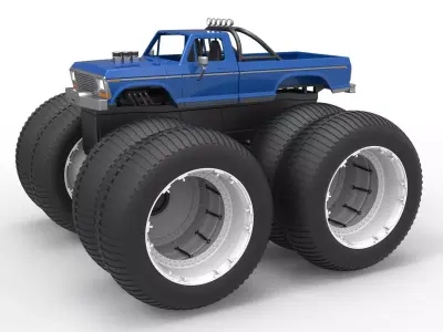 Vintage Monster Truck with double wheels Scale 1 to 25 3D print model purchase