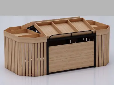 Stall model wooden counter with shelves and drawers Low-poly 3D model