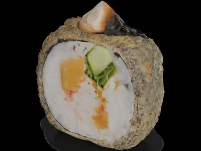 Sushi Salmon crab sticks masago caviar cucumber onion Low-poly 3D model