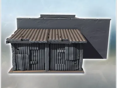 Long industrial shed with exposed beams corrugated walls and mul 3D print model