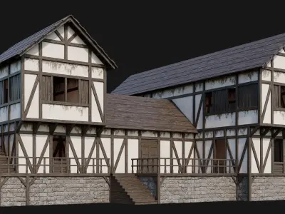 217-218-219-220 Old Medieval Houses Pack 4K Textures Low-poly 3D model