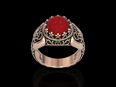 Antique Floral Carving Signet Pearl Ring v3 3D print model