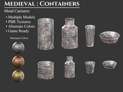 Medieval Collection Containers Metal Crates and Cans 3D Model Pack