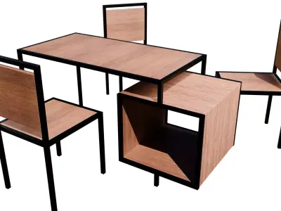 Industrial Style Desk Table 2 Chairs 3D Model with PBR Textures Low-poly 3D model