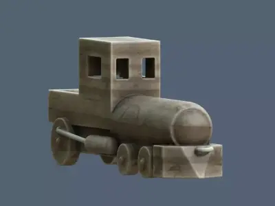 wooden toy locomotive Low-poly 3D model