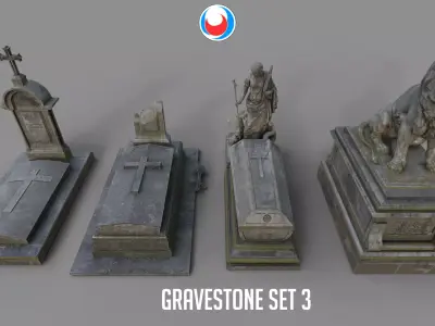 Cemetery gravestone set 3 Low-poly 3D model