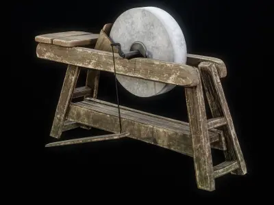 Medieval Stone Grinding Station PBR Low-poly 3D model