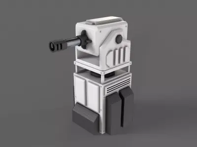 PBR Turret Gun 01 White Low-poly 3D model