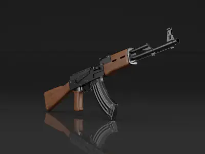 Game Ready AK-47 Kalaschnikov Gun with Magazine and Bullets Low-poly 3D model