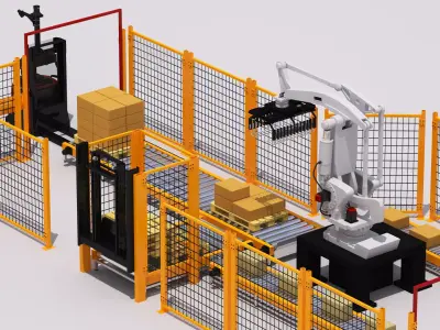 Palletizing Cell and Autonomous Forklift 3D model