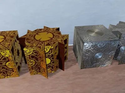 HellBoxet three gold and silver boxes Low-poly 3D model