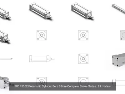 ISO 15552 Pneumatic Cylinder Bore 63mm Complete Stroke Series 3D Model Pack