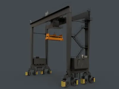 PBR Rubber Tyred Gantry Crane RTG V1 - Black Low-poly 3D model