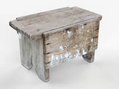 Antique Primitive Wooden Stool Long Leg Scan Low-poly 3D model