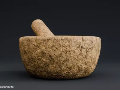 Ancient Stone Mortar And Pestle Low-poly 3D model