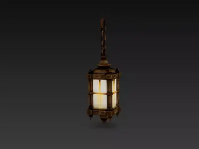 Medieval Hanging Lantern with Candle - PBR Low Poly Game Ready Low-poly 3D model
