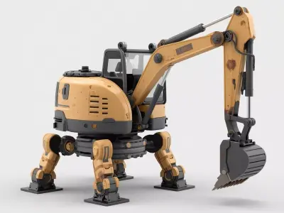 Title Stylized Chibi Sci-Fi Excavator Walker Low-poly 3D model