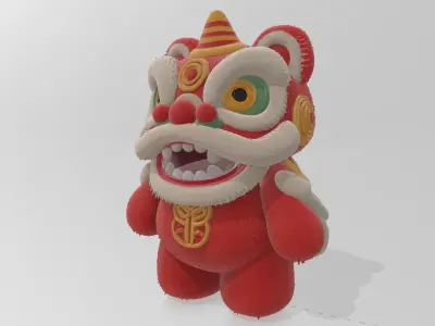 Plush Lion Dance Doll 3D model