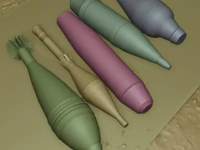 Mortar Shell Pack - 5 Bombs Low-poly 3D model