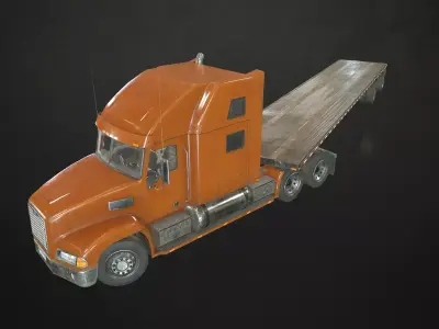 Semi Truck Flatbed Trailer Low-poly 3D model