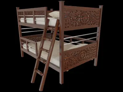 Antique Double Bed Low-poly 3D model