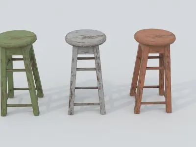 Old Stools 3 color Low-poly 3D model