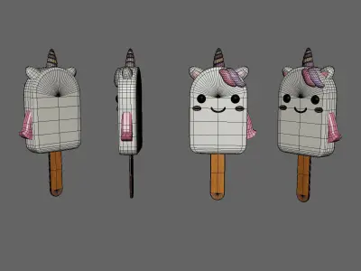 Low-Poly Unicorn Ice Cream Cute  Low-poly 3D model
