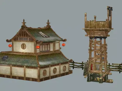 Ancient Japanese Village House 3D Model Low-poly 3D model