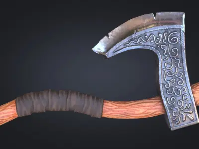 Viking Axe Warrior Melee Weapon for Games Unity Unreal Engine Low-poly 3D model