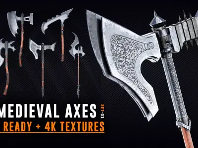06 - Medieval Axes - Game Ready - 4k Textures Low-poly 3D model