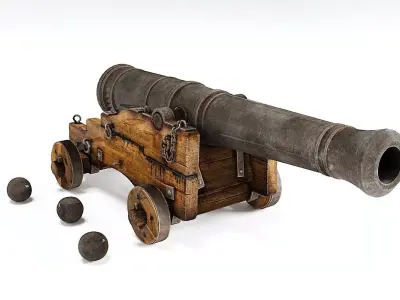 Old Naval Cannon  3D Model PBR Textures Low-poly 3D model