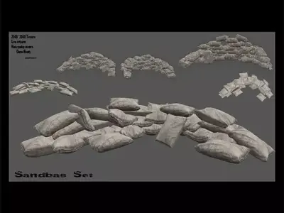 sandbag set of rocks and stones Low-poly 3D model