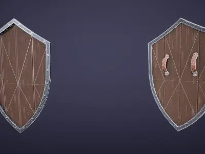 Stylized Medieval Wooden Shield Low-poly 3D model