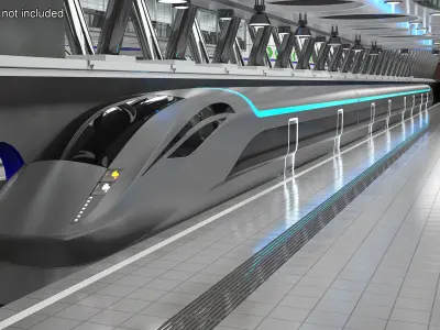 Futuristic Passenger Train Silver 3D model