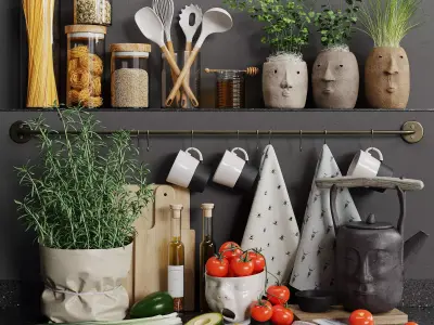 Decorative kitchen set 02 by Systemh11 Low-poly 3D model