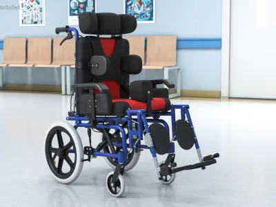  Pediatric Cerebral Palsy Wheelchair Reclining Rigged for Cinema 4D 