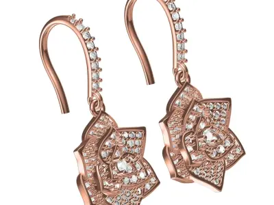 Antique Floral Design Diamond Hoop Earring 3D print model