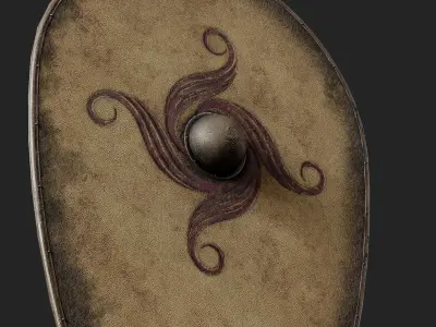 Slavic kite leather shield-painted spiral symbol Low-poly 3D model