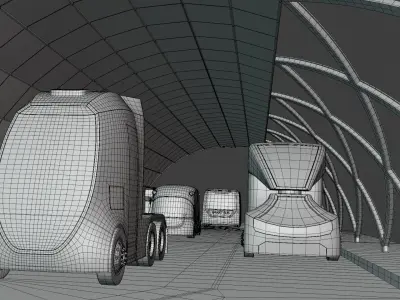 EV charging station with future vehicles II 3D model